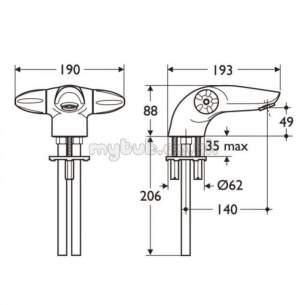 Ideal Standard Brassware -  Ideal Standard Ceraplan Duo B8249 One Tap Hole Bath Filler Cp