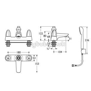 Ideal Standard Brassware -  Ideal Standard Ceraplan Duo B8259 Two Tap Holes Bsm And Kit Cp B8259aa