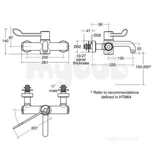 Armitage Shanks Commercial Brassware -  Armitage Shanks Markwik 21 Therm Pm Lvr Arm Bioguard Outl A6060aa