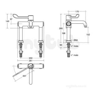 Armitage Shanks Commercial Brassware -  Armitage Shanks Markwik 21 Therm Dm Lvr Arm Bioguard Outl A6063aa