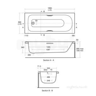 Ideal Standard Acrylic Baths -  Ideal Standard Alto Ct E7628 1700 X 700mm No Tap Holes If Plus Bath Wh E762801