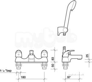 Twyfords Contemporary Brassware -  Aquations Low Flow Deck Mounted 2 Tap Bath Shower Mixer 6l Aq5265cp