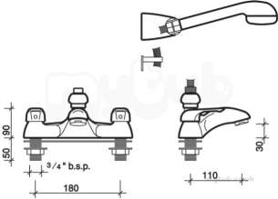 Twyfords Contemporary Brassware -  Aquations Premiere Deck Mounted 2 Tap Bath Shower Mixer Aq5868cp