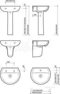 Twyford Mid Market Ware -  Alcona Washbasin 550x420 2 Tap Ar4212wh