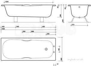 Twyfords Pressed Steel Baths -  Assisted Bath 1700x700 No Tap Slip Resist Incl Cp Grips No Cradle As1170wa