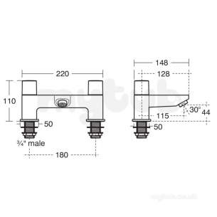 Ideal Standard Tempo Brassware -  Ideal Standard Tempo B0730 Two Tap Holes Deck Bath Filler Cp B0730aa