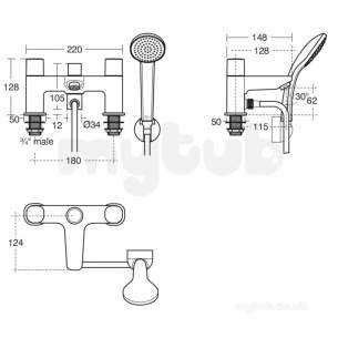 Ideal Standard Tempo Brassware -  Ideal Standard Tempo B0731 Two Tap Holes Bath/shower Mixer And Kit Cp B0731aa
