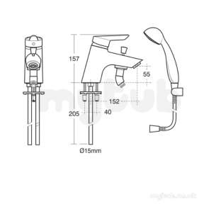 Armitage Shanks Commercial Brassware -  Armitage Shanks Piccolo 21 B9139 Mono Bath Shower Mixer And Kit B9139aa