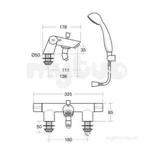 Armitage Shanks Commercial Brassware -  Armitage Shanks Piccolo 21 B9141 Mono Bath Shower Mixer And Kit B9141aa