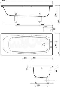 Twyford Celtic Baths -  Celtic Bath 140 Litre 1700x700 2 Tap Slip Resist Inc Grips And Legs Ce1572wh