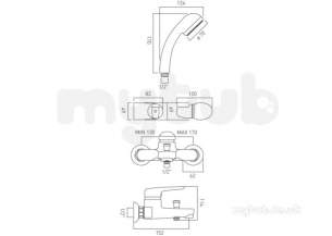 Vado Brassware -  Exposed Bath/shower Mixer Single Lever W/mtd Plus Che-123 Plus K-c/p