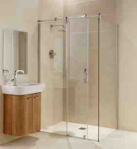 Coram Premier Frameless 8mm -  Coram 1200mm Premier Frameless Sliding Door/ 800mm Side Panel Pack Chrome/clear