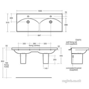 Ideal Standard Art and design Furniture -  Ideal Standard Daylight K0729 Double Basin 1300mm White K072901