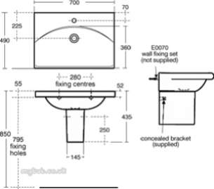 Ideal Standard Art and design Furniture -  Ideal Standard Daylight K0726 Basin 700mm White K072601