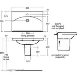 Ideal Standard Art and design Furniture -  Ideal Standard Daylight K0727 Basin 800mm White K072701