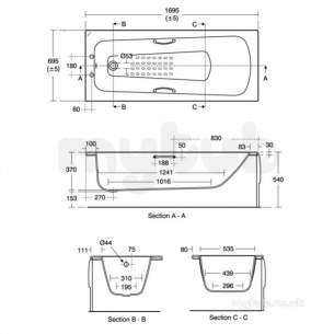 Sandringham 21 Acrylic Baths and Panels -  Armitage Shanks Sandringham 21 E0288 1700mm W/s Bath Plus Grips Wh E028801
