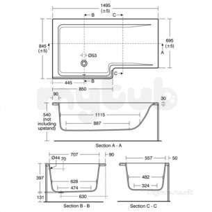 Ideal Standard Concept Acrylics -  Ideal Standard Concept Space Shr/bath 150x85 Left Hand Sqr Wht E049501