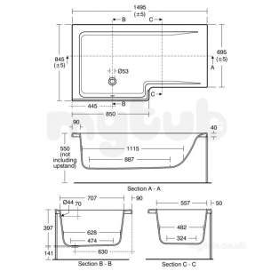Ideal Standard Concept Acrylics -  Ideal Standard Concept Space S/bath 150x85 Left Hand Sq Ifp Plus Wh E049701