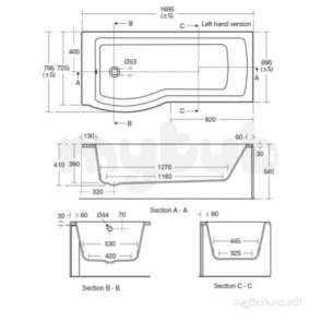 Ideal Standard Tempo Bathing -  Ideal Standard Tempo E2567 Arc 170 Right Hand No Tap Holes Shower Bath Wht E256701