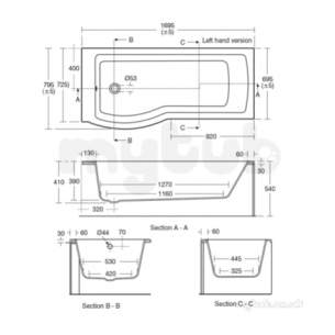 Ideal Standard Tempo Bathing -  Ideal Standard Tempo E2568 Arc 170 Left Hand No Tap Holes Shower Bath Wht E256801