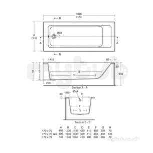 Ideal Standard Tempo Bathing -  Ideal Standard Tempo E2582 Cube 1700x750mm No Tap Holes Bath Wht