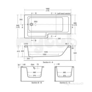 Ideal Standard Tempo Bathing -  Ideal Standard Tempo E2595 Cube 1700 Left Hand No Tap Holes Shower Bath Wh