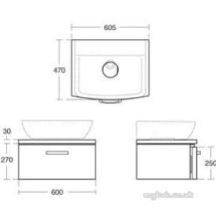 Ideal Standard Sottini Sundries -  Ideal Standard Sottini Fn W/h 600 Gry/wht Crv Basin Unit