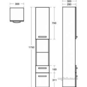 Ideal Standard Sottini Sundries -  Ideal Standard Sottini Fn Column 300 Gry/wht Drdw Unit E2796ey
