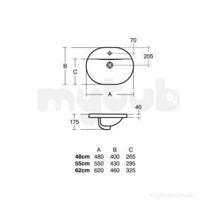 Ideal Standard Concept -  Ideal Standard Concept E5002 480mm One Tap Hole Oval Ctop Basin Wh E500201