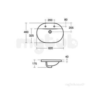Ideal Standard Concept E5007 620mm Two Tap Holes Oval Ctop Basin Wh E500701