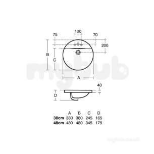 Ideal Standard Concept -  Ideal Standard Concept E5008 380mm One Tap Hole Sphr Ctop Basin Wh E500801