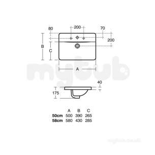Ideal Standard Concept -  Ideal Standard Concept E5014 500mm Two Tap Holes Rect Ctop Basin Wh E501401