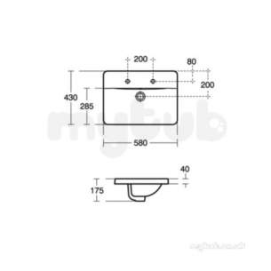 Ideal Standard Concept -  Ideal Standard Concept E5016 580mm Two Tap Holes Rect Ctop Basin Wh E501601