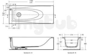 Ideal Standard Acrylic Baths -  Ideal Standard First No Tap Hole Bath 1700 X 700 White E879401