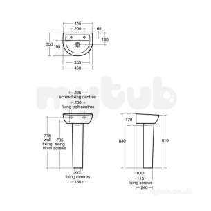 Sandringham 21 Sanitaryware -  Armitage Shanks Sandringham 21 E8935 450mm One Tap Hole H/r Basin White E893501