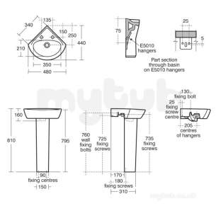 Sandringham 21 Sanitaryware -  Armitage Shanks Sandringham 21 E8942 480mm Two Tap Holes Corner Basin Wht E894201