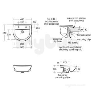 Sandringham 21 Sanitaryware -  Armitage Shanks Sandringham 21 E8959 500mm Two Tap Holes Semi Countertop Basin Wht E895901