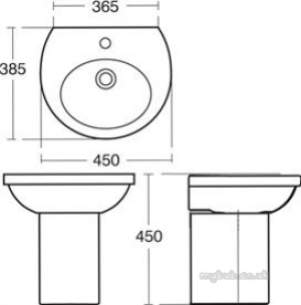 Ideal Standard Sottini Ware -  Ideal Standard Alchemy H/r Basin 45x39 White 1th E997001