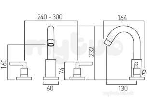 Vado Brassware -  3 Hole Basin Mixer Deck Mounted With