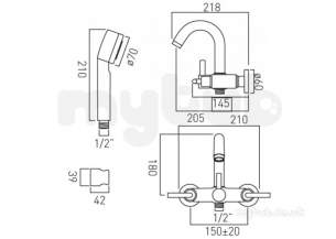 Vado Brassware -  Expd B/shower Mixer W/mtd With Shower Kit