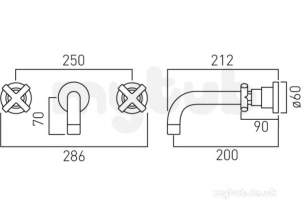Vado Brassware -  3 Hole Bath Filler Plus 200mm Spout W/mountd