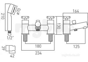 Vado Brassware -  2 Hole Bath Shower Mixer Deck Mtd Plus Shower Kit Elw-130 Plus K-c/p