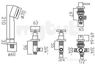 Vado Brassware -  4 Hole Bath Shower Mixer Deck Mountd W/o Elw-135/ns-3/4-c/p