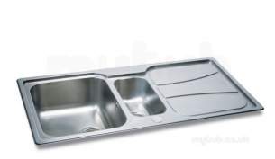 Carron Trade Sinks -  Zeta Polished Reversible Kitchen Sink With Large Square 1.5 Bowl And Drainer