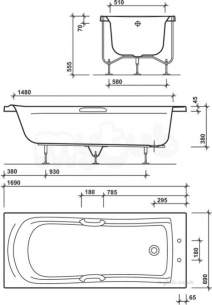 Twyford Grace Sanitaryware -  Grace Bath 1700x700 No Tap Inc Grips Gc8520wh