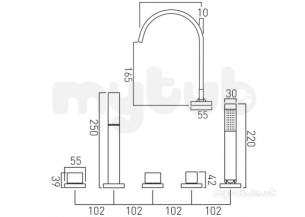 Vado Brassware -  5 Hole Bath Shower Mixer Deck Mounted Geo-135-3/4-c/p