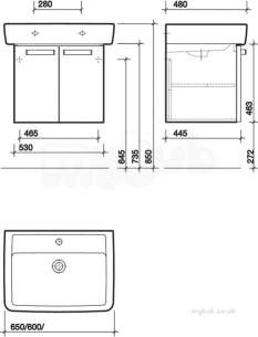 Twyford Galerie Plan Furniture -  Galerie 600/650 Furniture Unit Red Gl0100rd