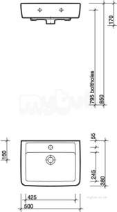 Twyford Mid Market Ware -  Galerie Plan Washbasin 500x380 1 Tap Gl4811wh