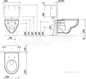 Twyford Mid Market Ware -  Galerie Rimfree Wall Hung Toilet Pan Gn1798wh