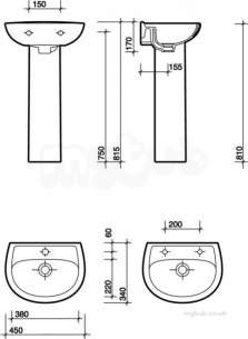 Twyford Mid Market Ware -  Galerie Full Pedestal For Handrinse Basins Gn4920wh